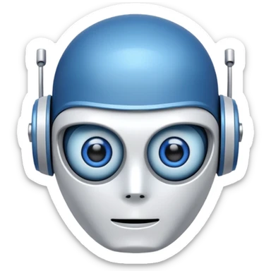 tête de robot cosmonaute bleu et blanc avec des yeux plissé bleu bleu style cartoon sticker