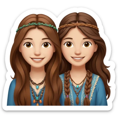 2 long brown hair boho best friends sticker
