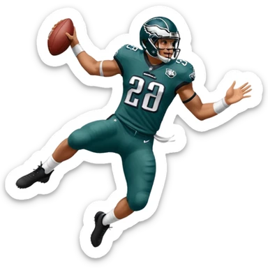 Saqoun Barkley hurdle over a person but on the eagles sticker