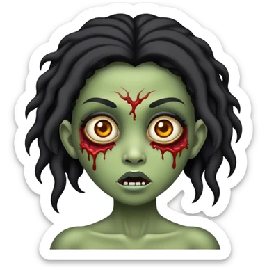 Uma menina zumbi com cabelo preto longo e sedoso, olhos castanhos profundos e lábios finos em forma de borboleta sticker