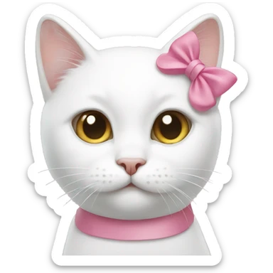 a white cat with a pink bow  sticker