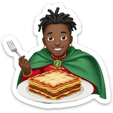  High fade black hair black skin smiling Dreadlocks doctor and nigerian cape eating lasagna  sticker