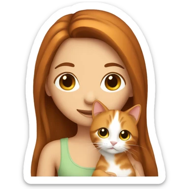 Brunette girl long hair holding a ginger cat sticker