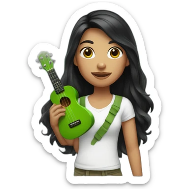 black-long-haired-fair-skin-girl-with-white-tshirt-and-green-ukulele sticker