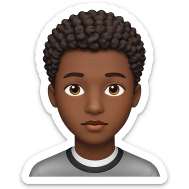 Une homme de 17 ans il a la peau noir foncé , des lèvres pulpeuses  . Il a un taper bouclé  mais que au dessus car les cheveux ont un taper et des contours  sticker