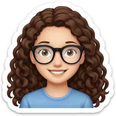 white teen girl with long brown curls and black frame glasses sticker
