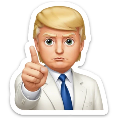 Super realistic Donald Trump pointing index finger up, realistic eyes sticker