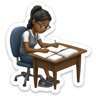girl studying at a desk sticker