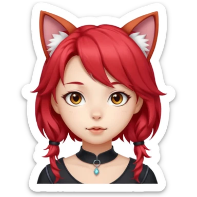 cute anime cat-girl with cat ears, red blowing hair sticker