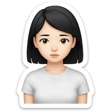 emoji of a thoughtful 18-year-old young woman with black hair sticker