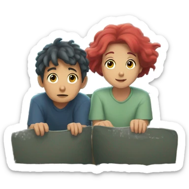 cute couple watching film ponyo underwater sticker