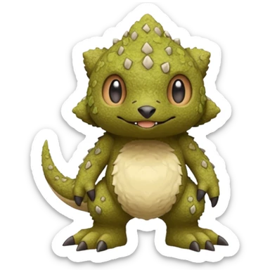 Sandy Earth-tinted Warm Stone-Crusted Mossy Pokémon-Fakémon-Digimon-Creature, (full body) sticker