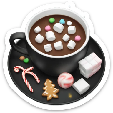 christmas black colour cup with hot chocolate and marshmallows with more Christmas details in the cup sticker