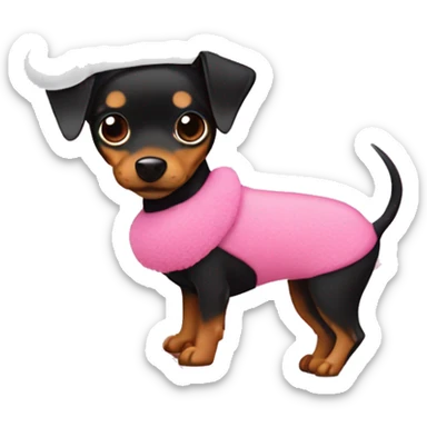 Miniature pinscher wearing pink heart with pink cookie santa hat sticker