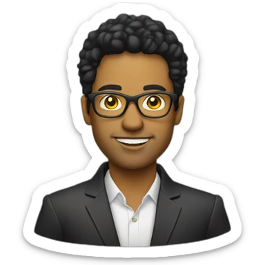 white entreprenuer with yellow tinted glasses and black hair sticker