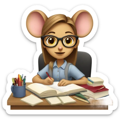 mouse girl studying hard sticker