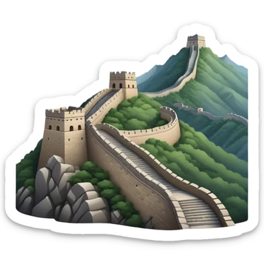 Great Wall of China, winding mountain silhouette, simplified emoji design sticker