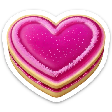 Realistic shortbread cookie in the shape of a heart with Fuchsia color jelly middle filling and sprinkled powder sugar on top. sticker