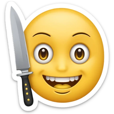 yellow emoji holding a knife, wide smile, wild eyes sticker