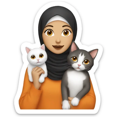 Hijabi girl with two cats, one orange and one white  sticker