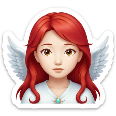 Asian angel girl with long red hair and oval face sticker