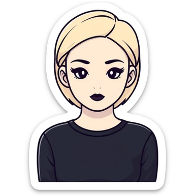 gothic person with black clothes, pale skin, and dark makeup sticker