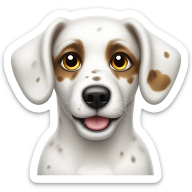 speckled white dog with small ear sticker
