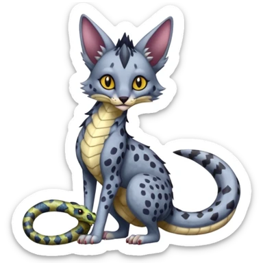 Flurry furry colorful dark edgy gloomy dusky scaly sergal-serval-possum-sphynx-Koi-sergal-fusion-animal-hybrid-creature with a snake-tail sticker
