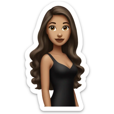 Fair skin Girl wearing long black bodycon dress with lashes and makeup on and long straight brown silky hair and wearing black heels sticker