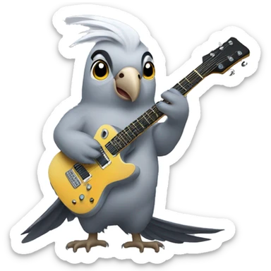 All grey cockatiel playing electric guitar sticker