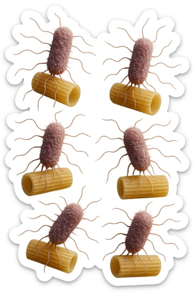 SEI BATTERI intestinALI FLUTTUANO IN ARIA CON PENNE DI PASTA RIGATE, IPERREALISTICO 4K sticker