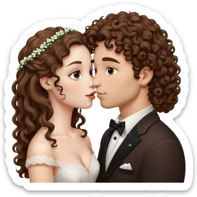 Couple kissing, the man would be white-skinned, curly-haired, brown. The serious woman with white skin, long hair and brown color  sticker