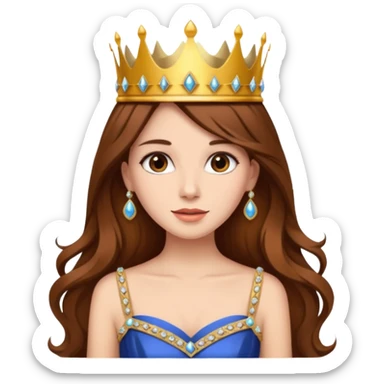 Brown long hair queen with crown and luxury dress sticker