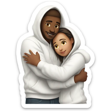 An emoji of a man wearing a white hoodie, standing next to his sister. He is hugging her warmly, showing a close sibling bond sticker
