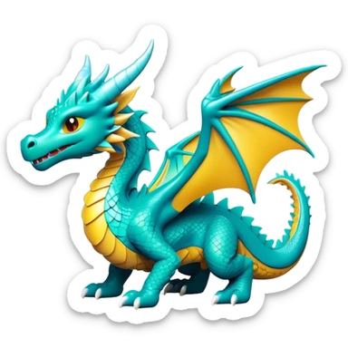 Clash of Clans aesthetic: Cinematic Playful Dragon Emoji, rendered in a 3D vector-style similar to standard emojis with minimal shading and bold, simplified shapes. A compact, isometric dragon with majestic wings and intricately scaled details, softly glowing with a legendary, mythical charm. Simplified yet unmistakably iconic, highly detailed and consistent, glowing with a soft radiant brilliance and high shine. Stylized with a touch of fantastical might and a soft glowing outline, capturing the essence of a mighty dragon with a friendly, playful demeanor! sticker