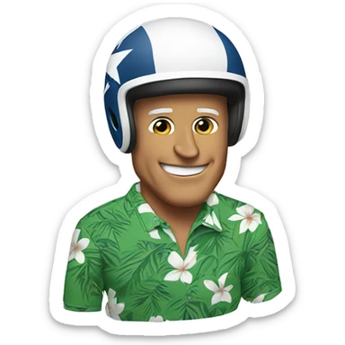 Joe Biden wearing a football helmet and a Hawaiian shirt sticker