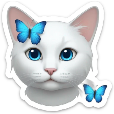 a white cat with blue butterfly wings sticker