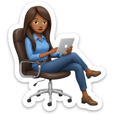 Woman from the Back of head with long hair sitting on an office chair googling sticker
