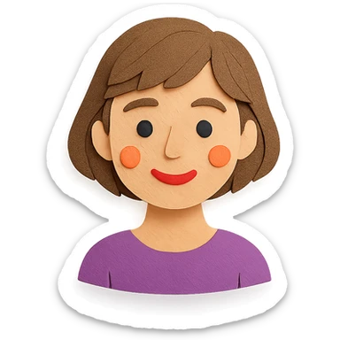 woman with short brown hair in paper craft style sticker