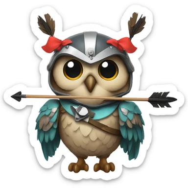 owl, wearing bow and arrows, helmet sticker