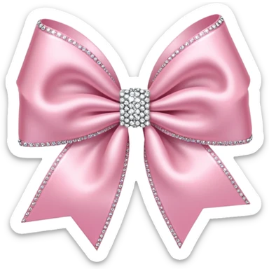 Cutesy pink bow emoji. Shiny baby pink satin ribbon. It's silver glitter sparkles on it. Shiny with rhinestones and shadowed to look three-dimensional sticker