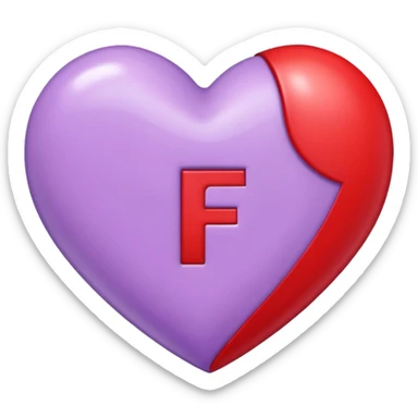 un corazon rojo CON LA LETRA F EN EL CENTRO DE COLOR LILA sticker