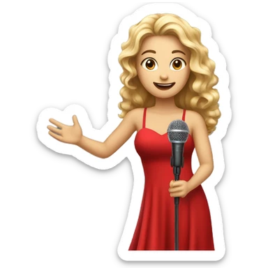 beautiful light girl in a long red dress sings holding microphone in a hand  sticker