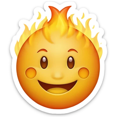 simple smiling yellow emoji with fire behind them sticker