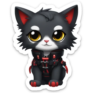 Anthro Edgy Cool Beautiful Black Cat-Fursona with Emo Hair-bangs with Red Streaks Chest Harness Spiked Collar Bat Wings sticker