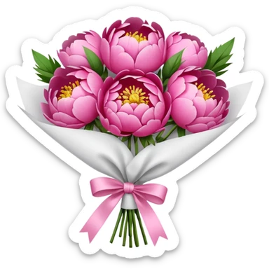 Bouquet of pink flower peony wrapped in white paper sticker