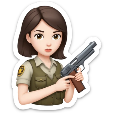 White, brunette girl with gun to side of head sticker