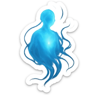 soul represented as a glowing blue spirit, ethereal and floating, mystical and luminous sticker
