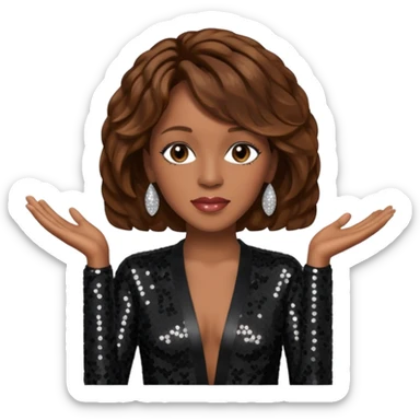 Whitney Houston with brown hair, black sequin outfit sticker