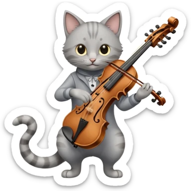 thin grey cat play violin, long full body sticker